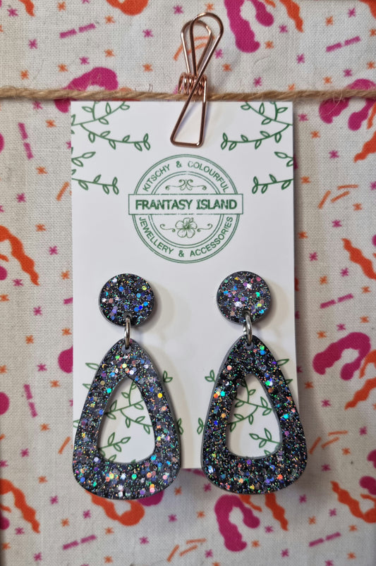 Gunmetal Glitter Teardrops