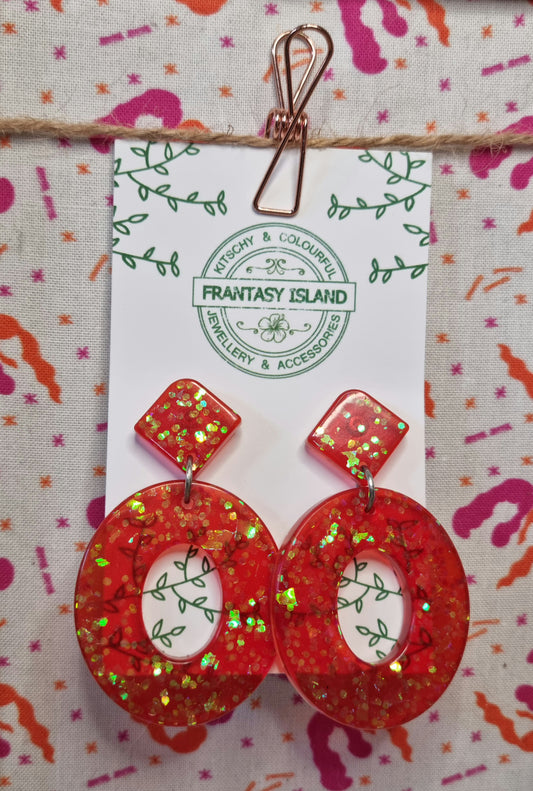 Vermillion Glitter Wide Oval Hoops