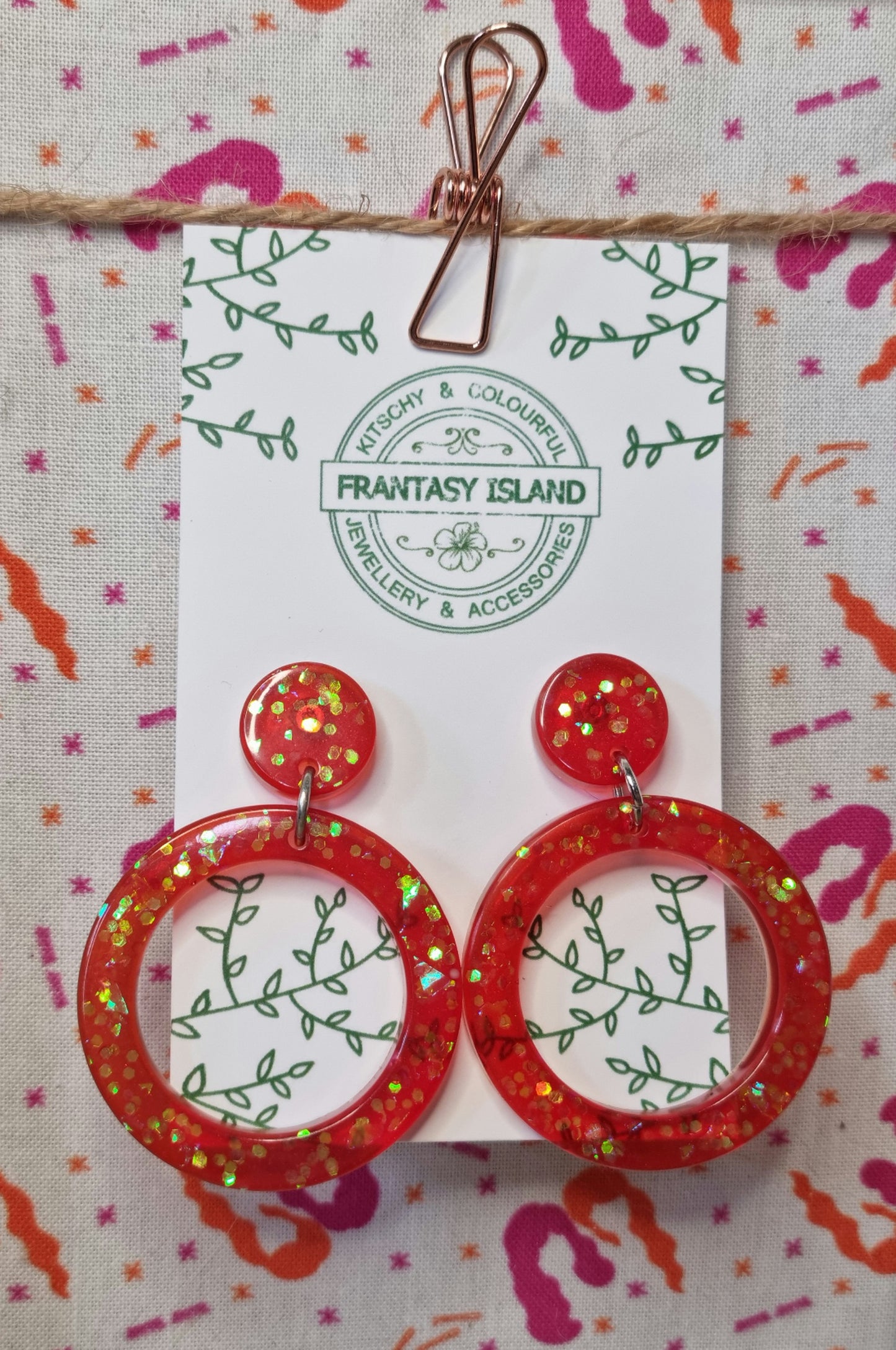 Vermillion Glitter Hoops