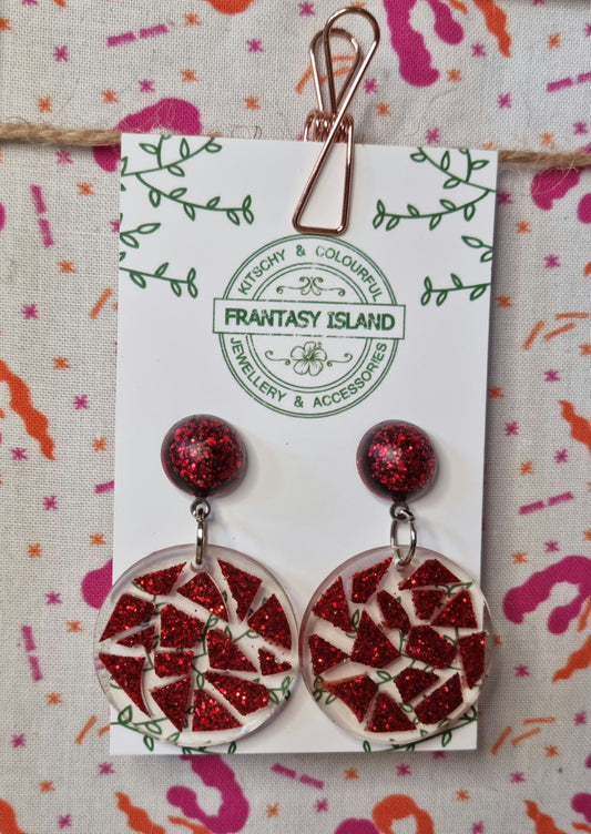 Red Glitter Terazzo Disc Drops