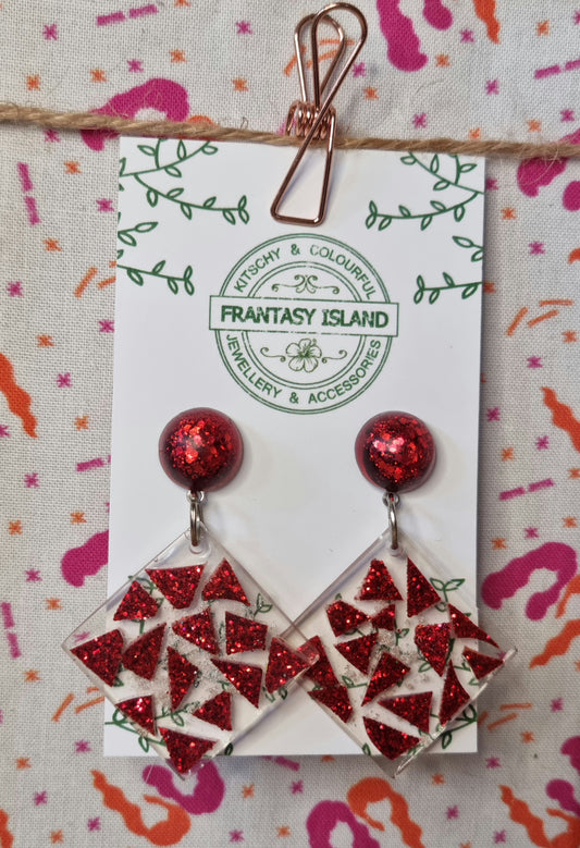Red Glitter Terazzo Square Drops