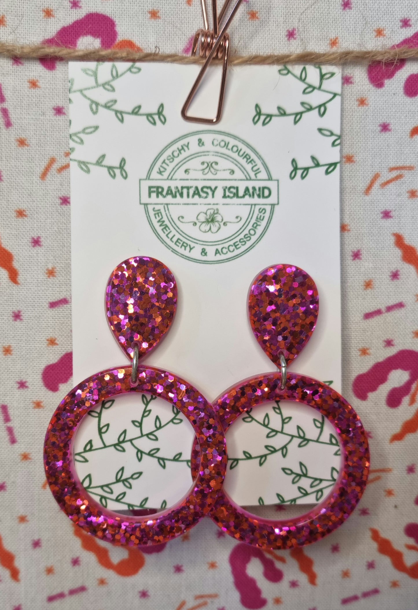 Cerise & Orange Glitter Hoops