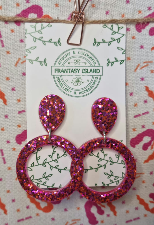 Cerise & Orange Glitter Hoops