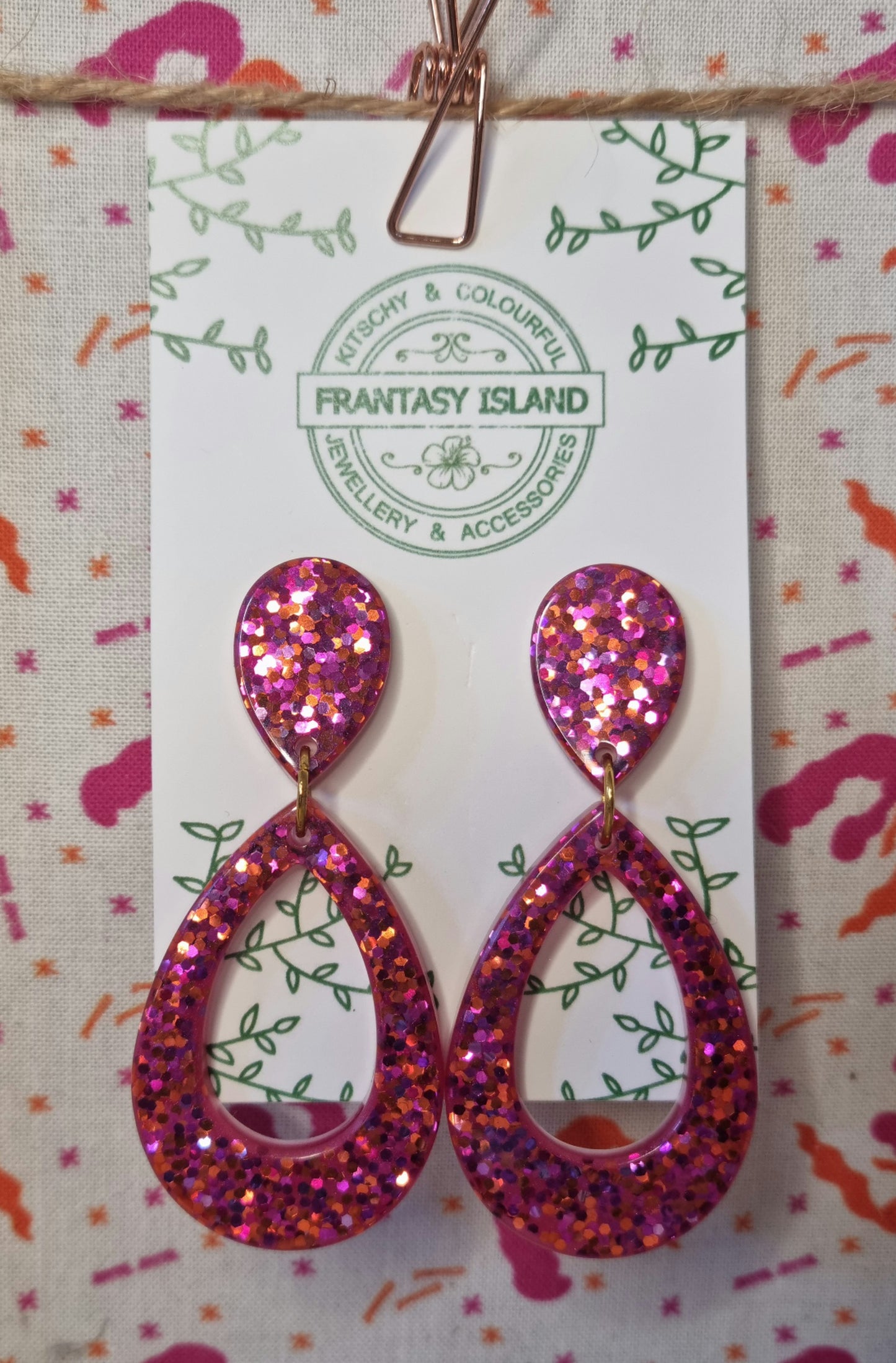 Cerise & Orange Glitter Teardops