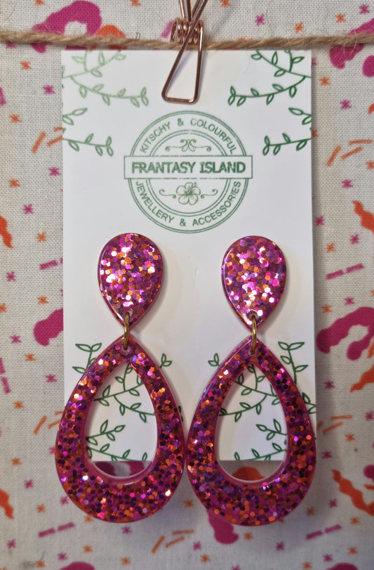 Cerise & Orange Glitter Teardops