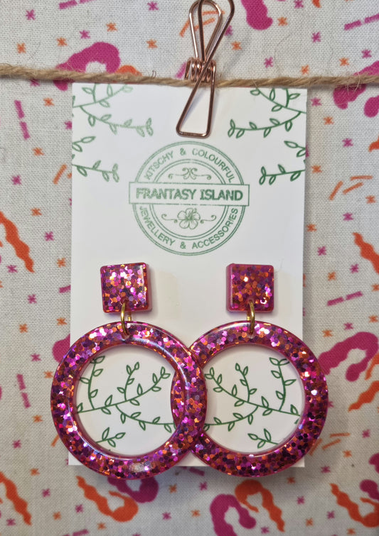 Cerise & Orange Glitter Hoops