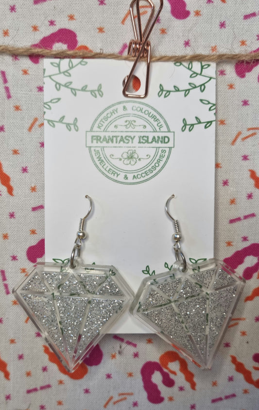 Silver Glitter Diamond Earrings