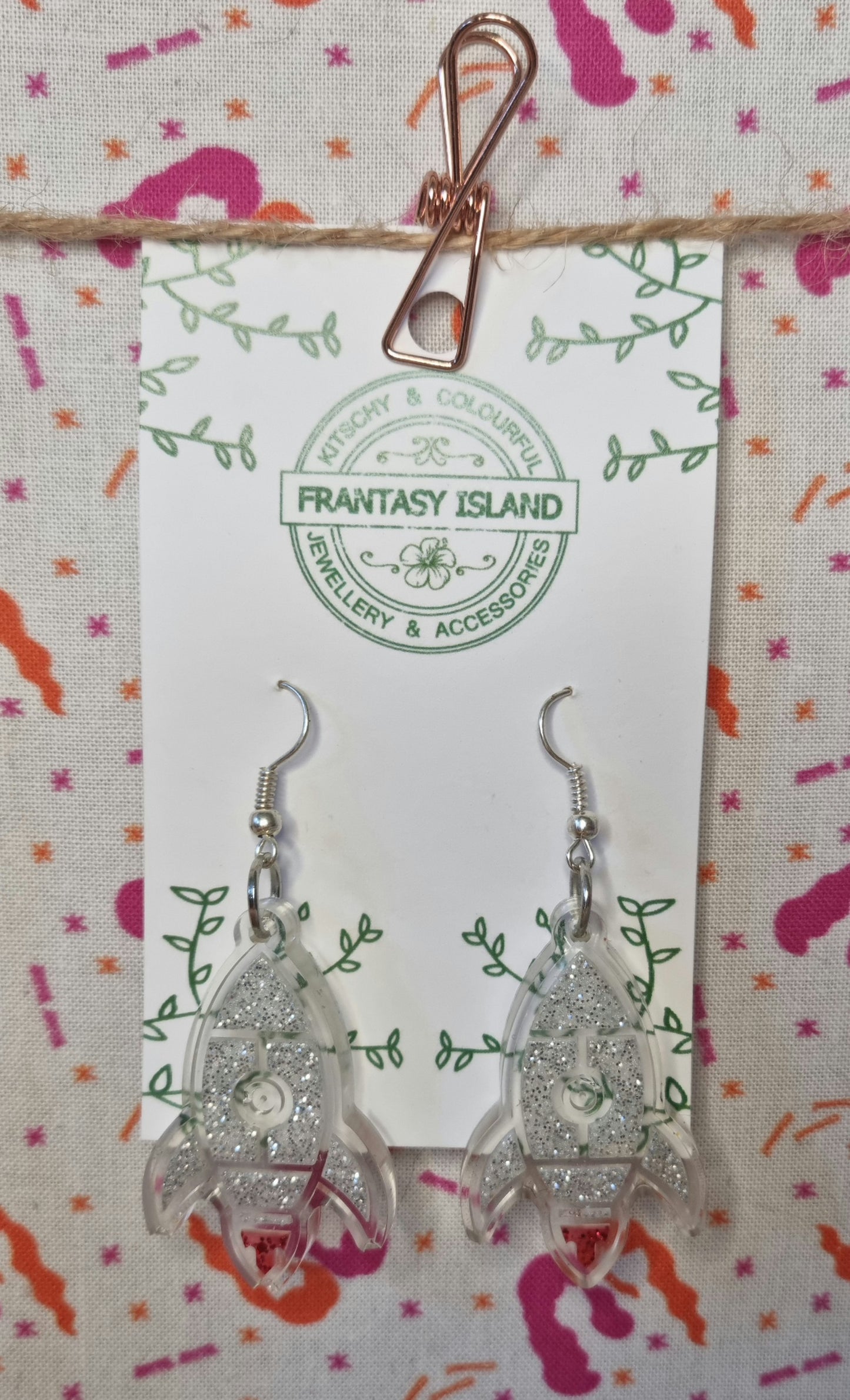Silver Glitter Rocketship Earrings