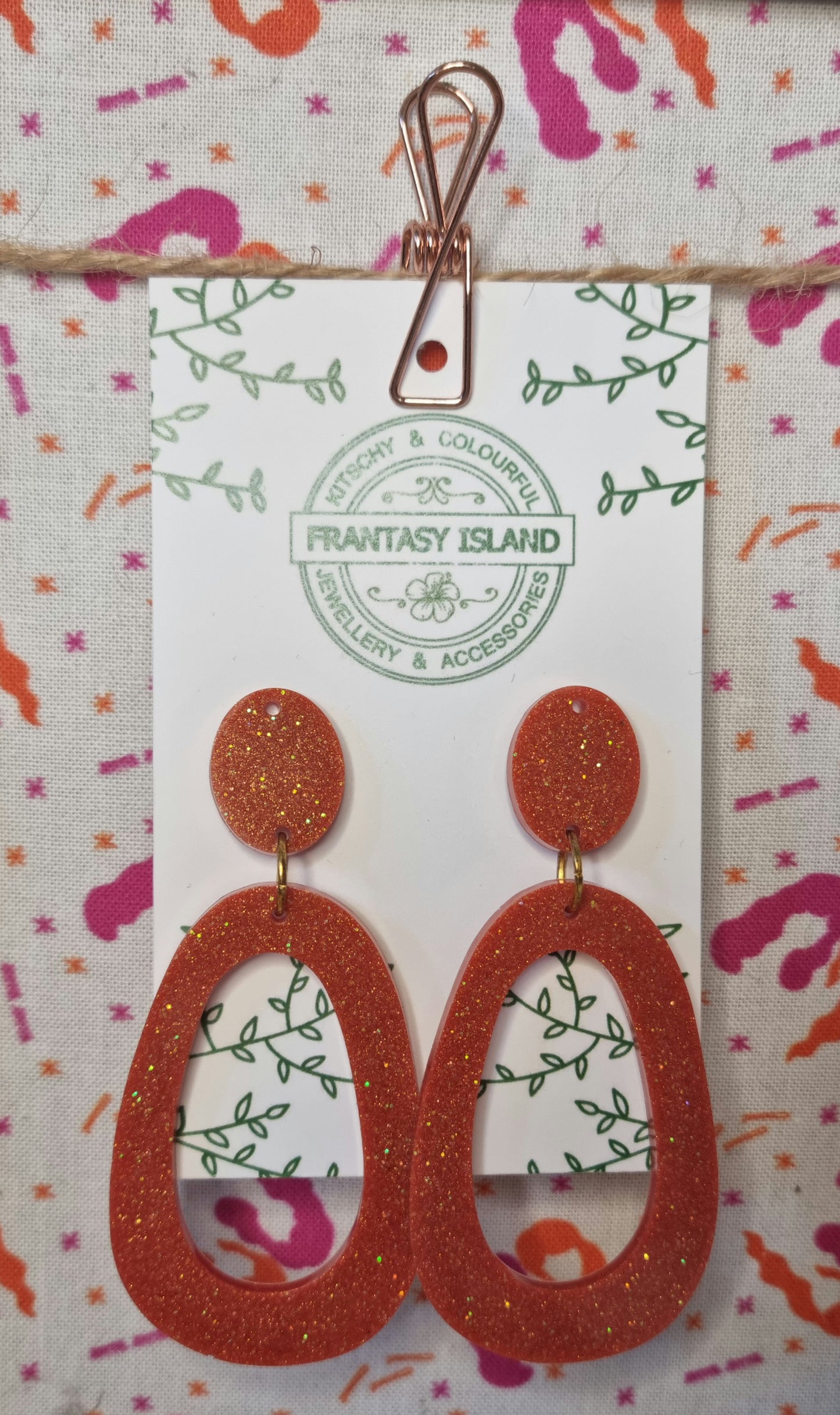 Burnt Orange Glitter Teardrops