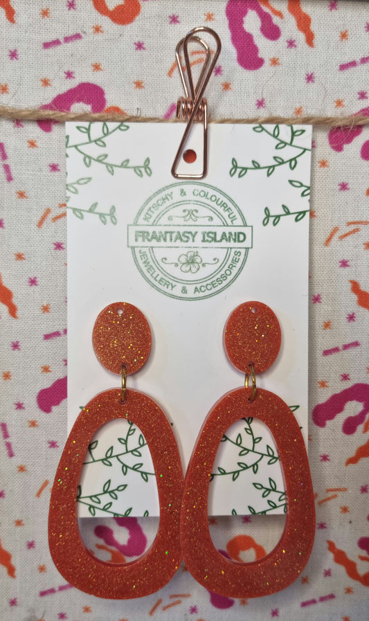 Burnt Orange Glitter Teardrops