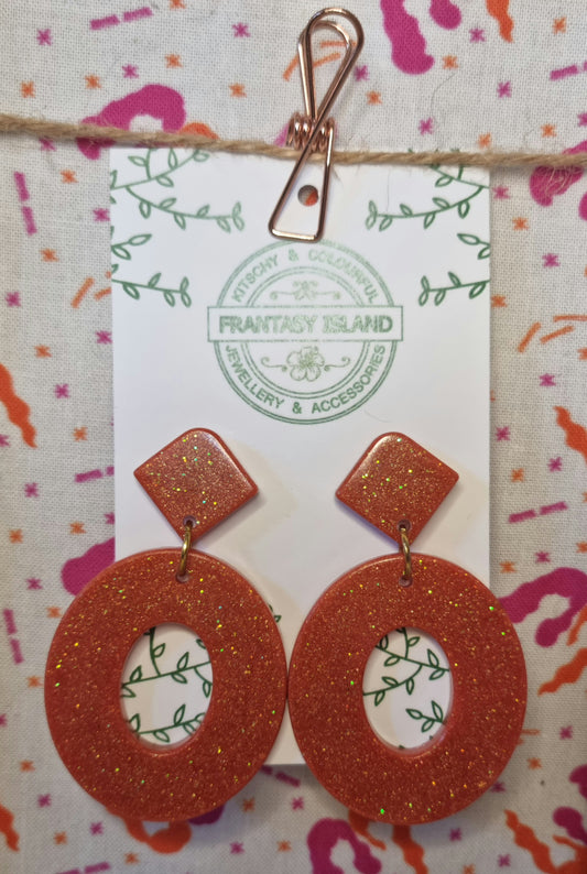 Burnt Orange Glitter Oval Drops