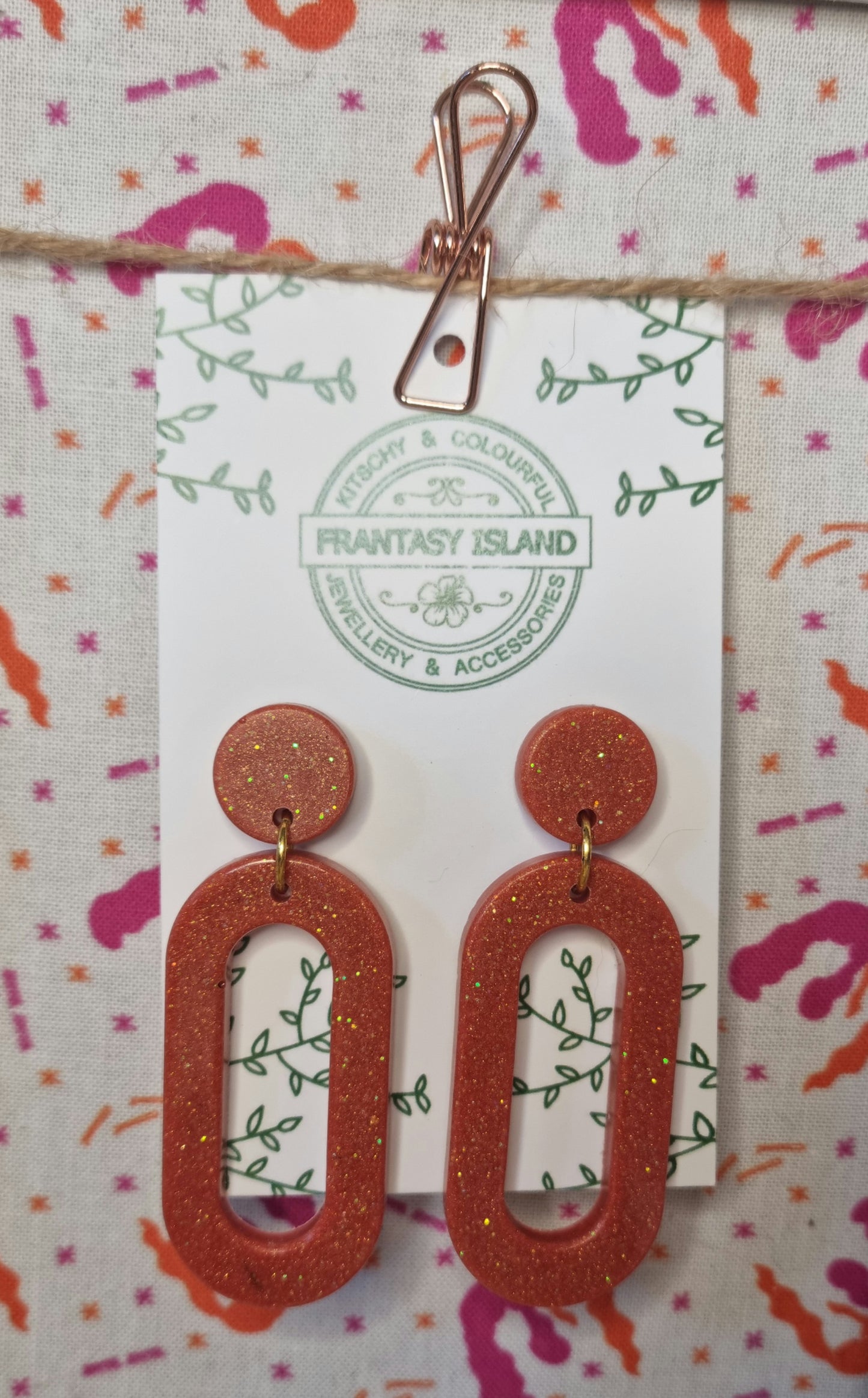 Burnt Orange Glitter Oval Drops