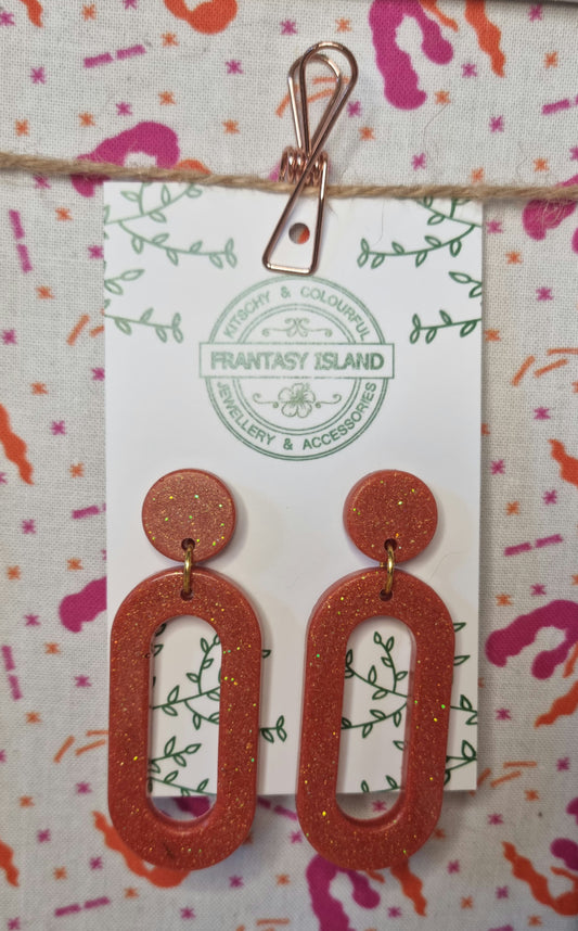 Burnt Orange Glitter Oval Drops