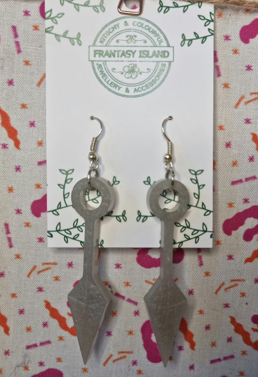 Silver Grey Kunai Earrings