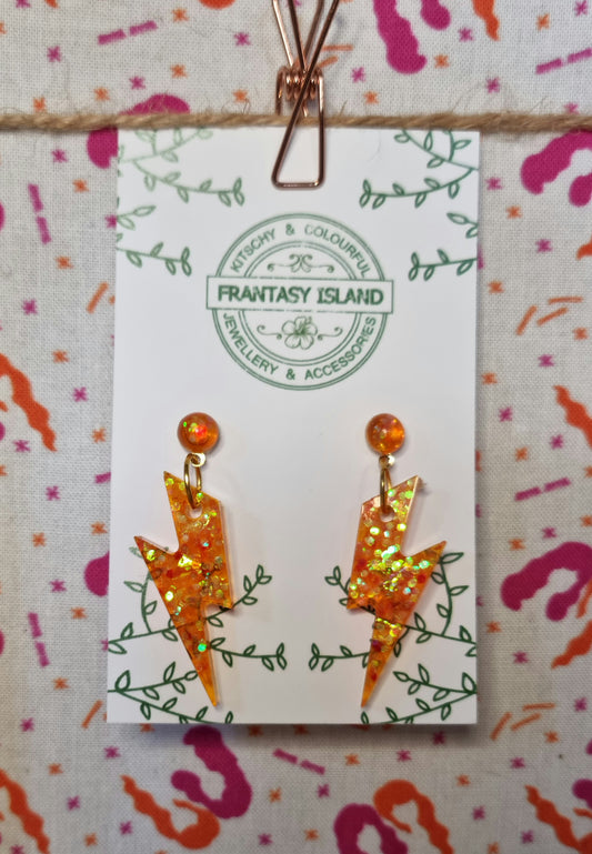 Orange Glitter Lightening Bolts