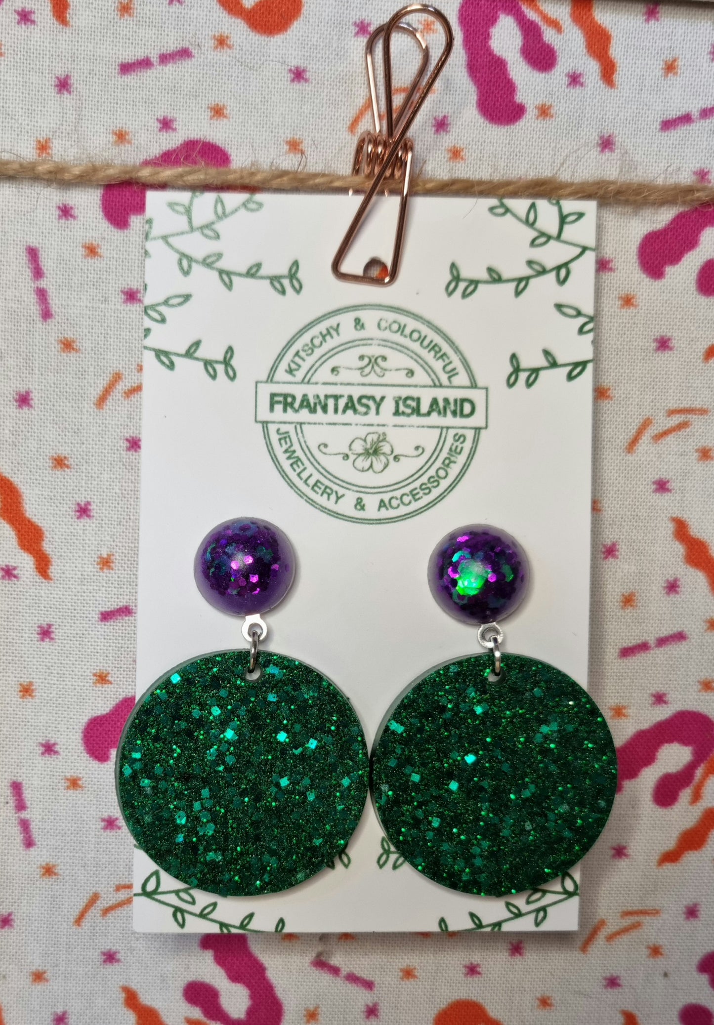 Purple & Green Glitter Disc Drops