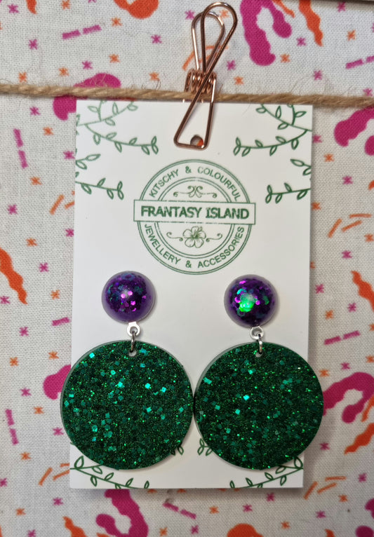 Purple & Green Glitter Disc Drops
