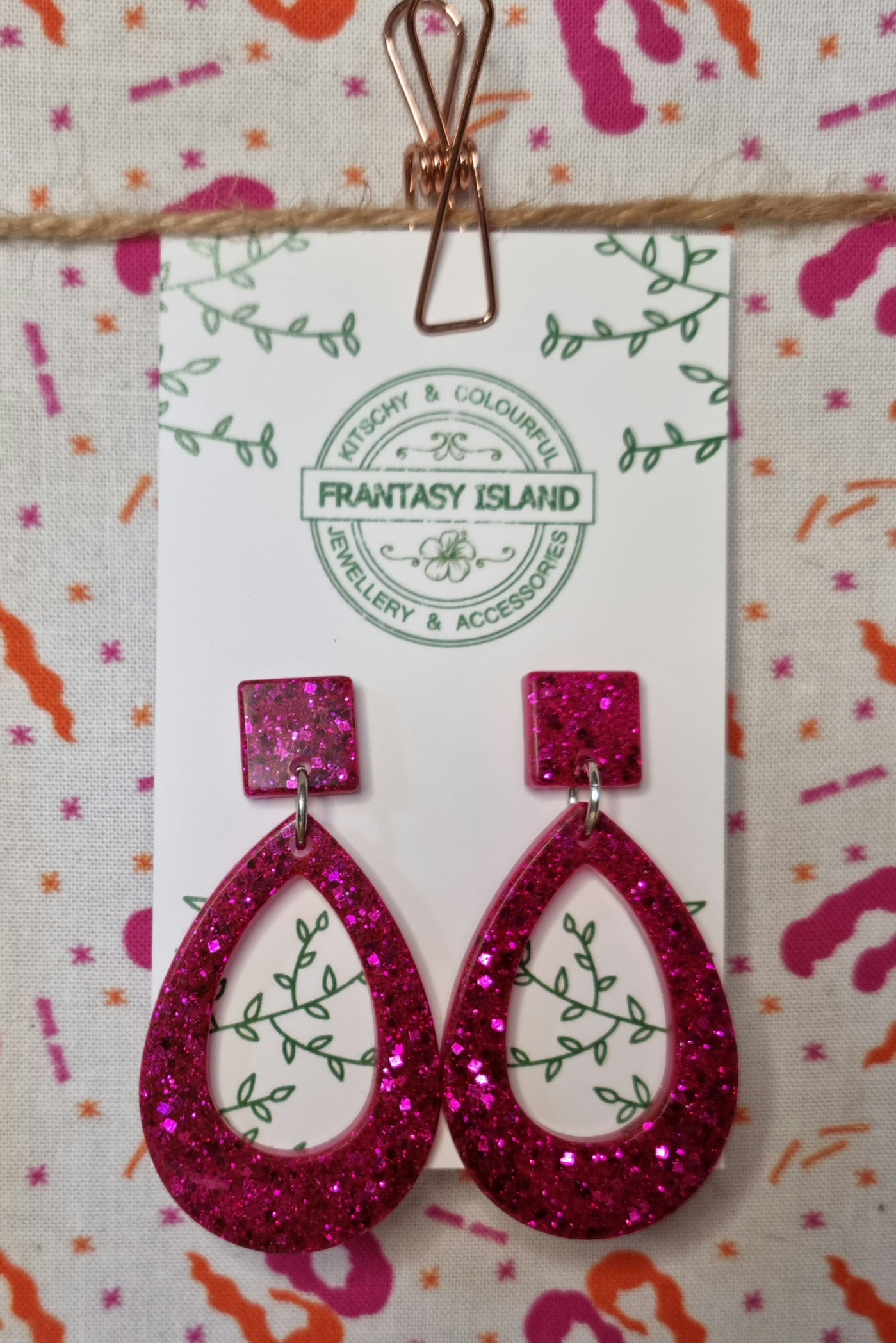 Cerise Glitter Teardrops