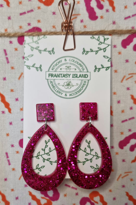 Cerise Glitter Teardrops