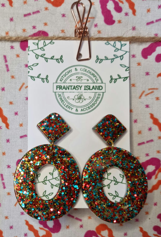 Red, Gold & Blue Glitter Oval Hoops