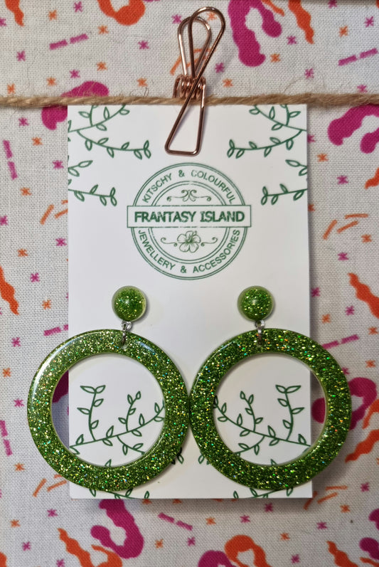 Apple Green Glitter Hoops