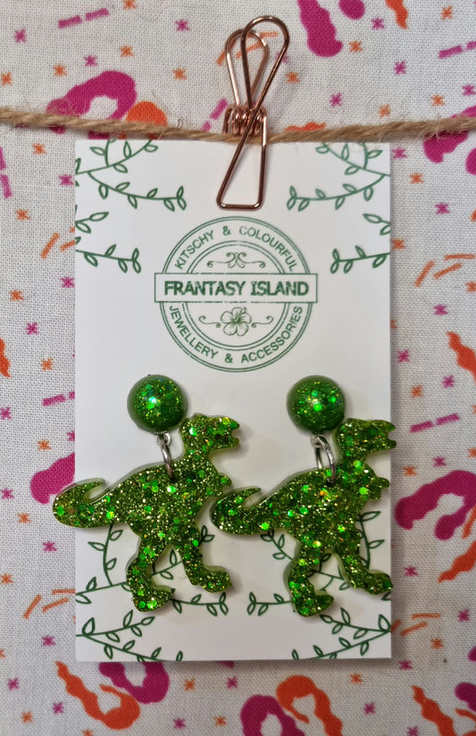 Green T-Rex Silhouette Earrings