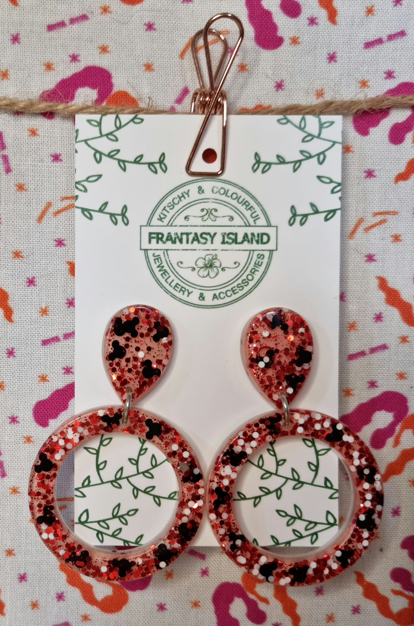 Red Glitter Mickey Head Hoops