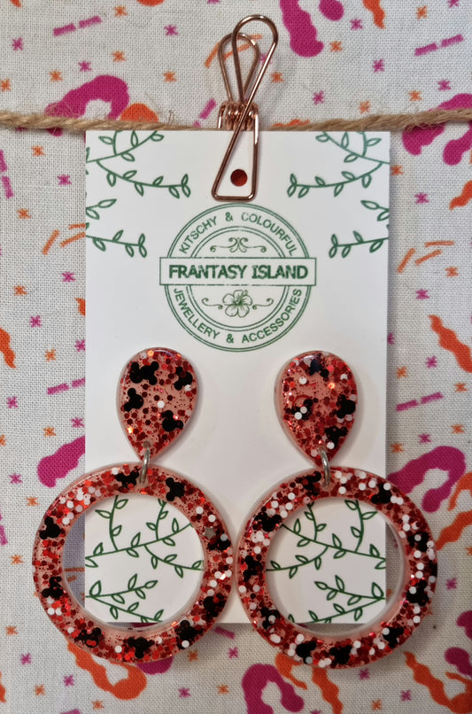 Red Glitter Mickey Head Hoops