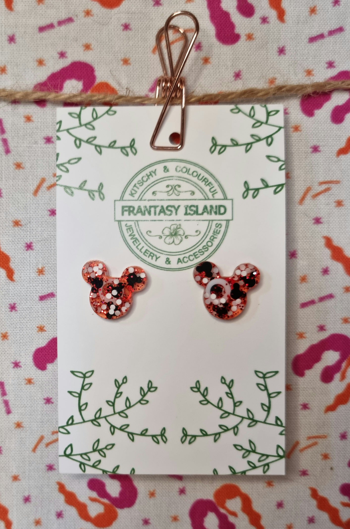Red Glitter Mickey Head Studs