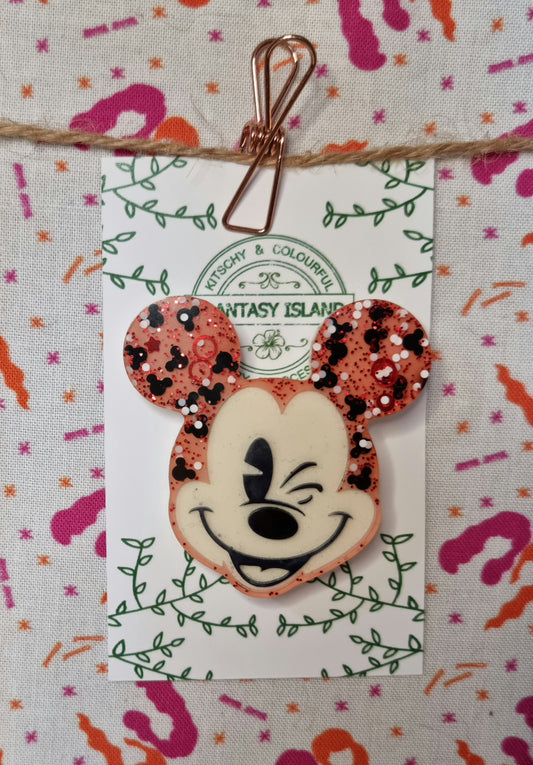 Red Glitter Mickey Face Brooch