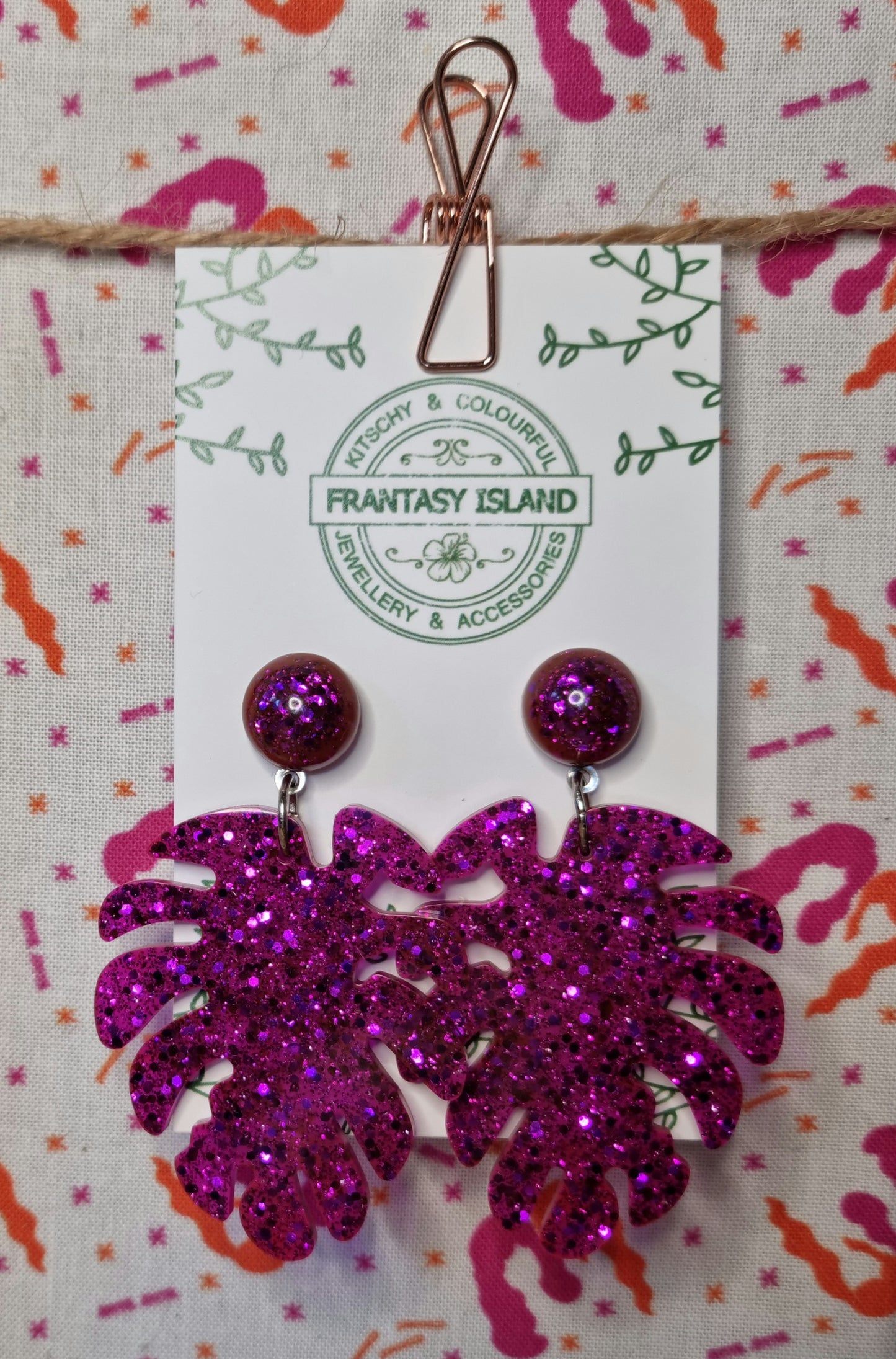 Magenta Glitter Monstera Leaves