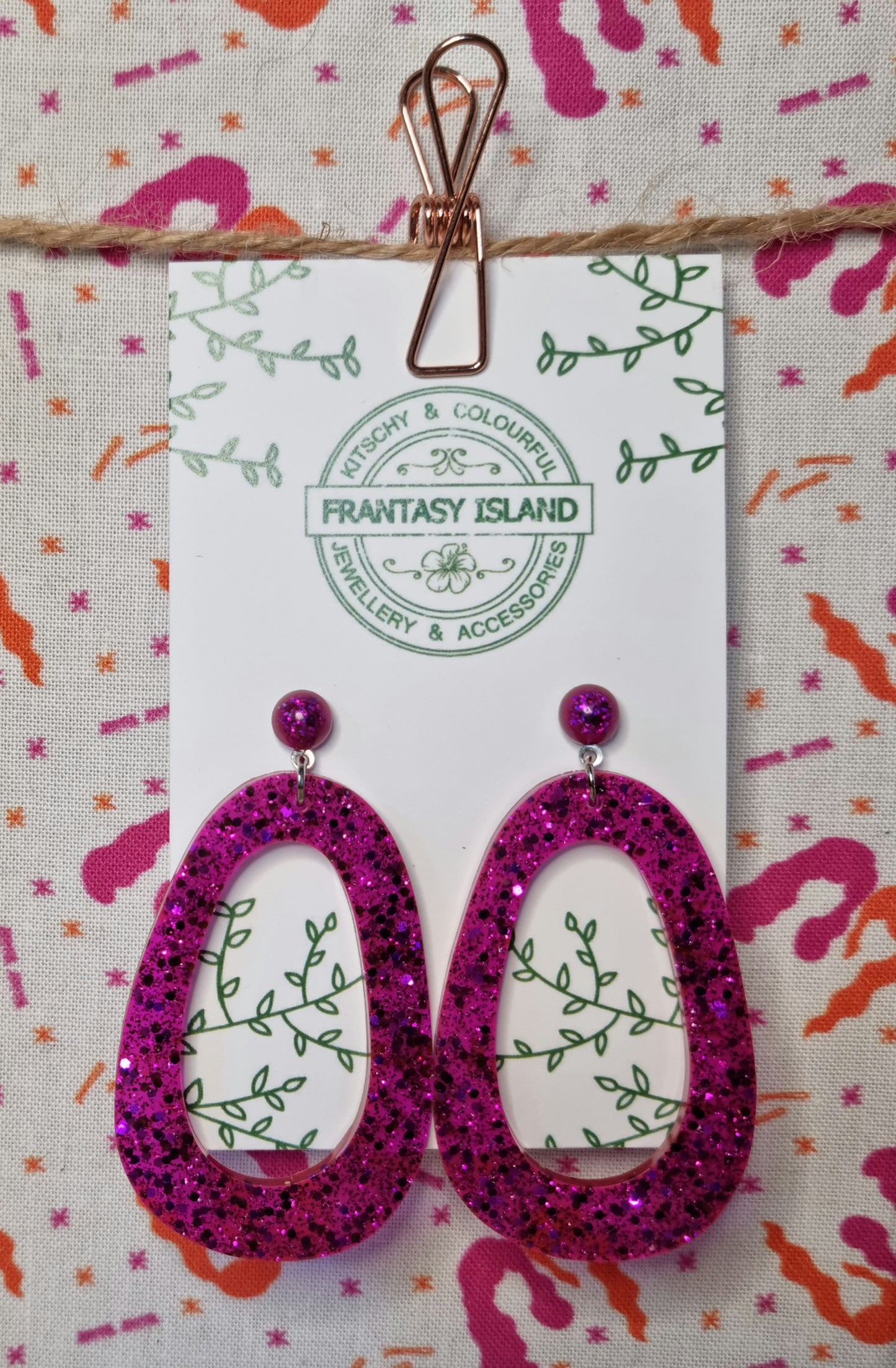 Magenta Glitter Teardrops