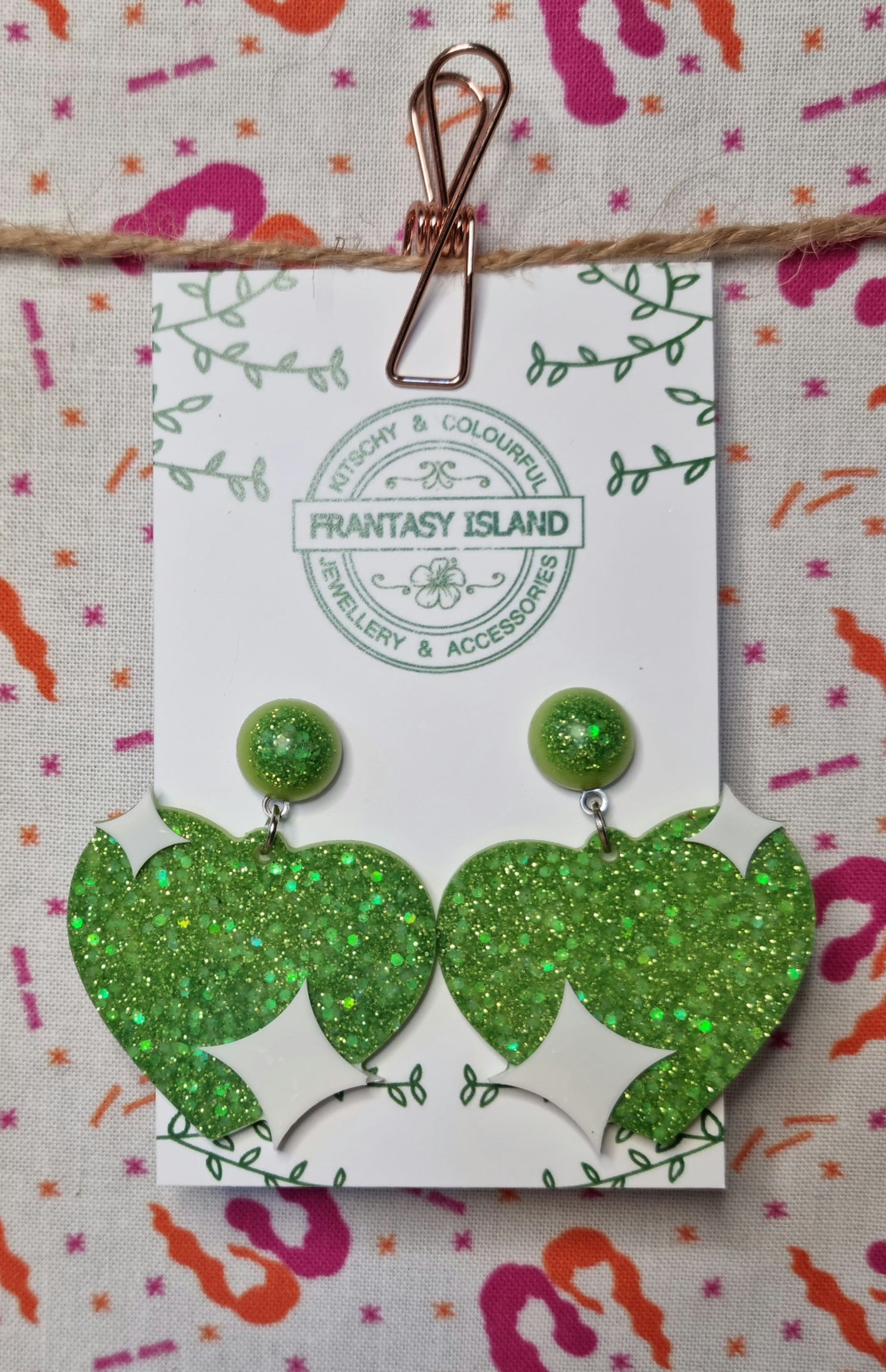 Green & White Glitter Hearts