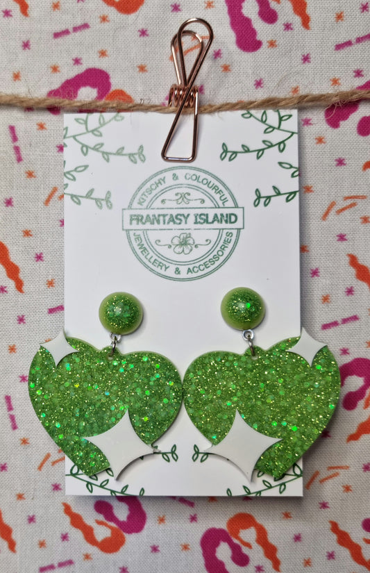 Green & White Glitter Hearts