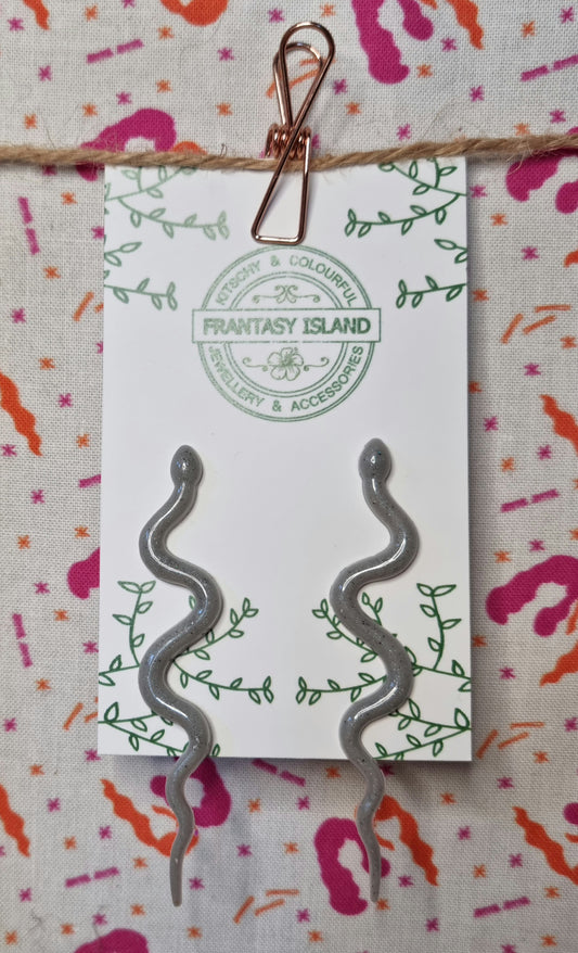 Soft Grey Glitter Snake Studs