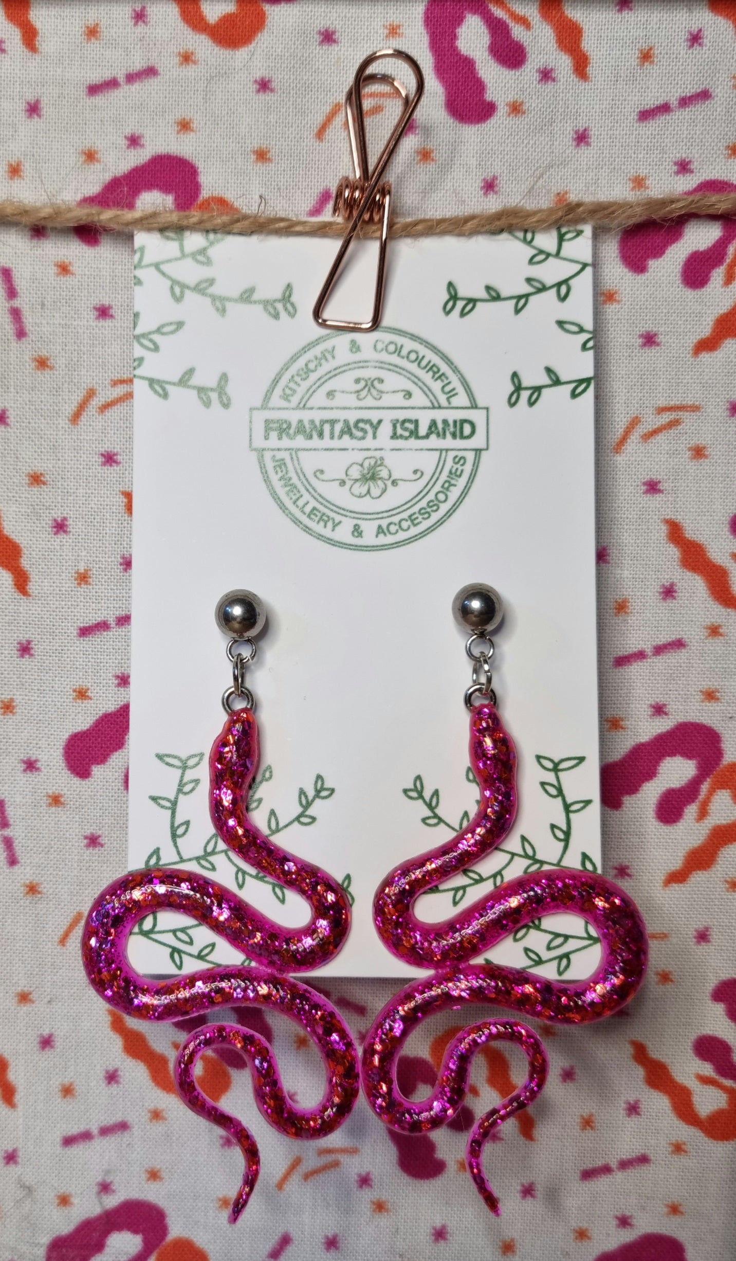 Pink & Orange Glitter Snake Drops