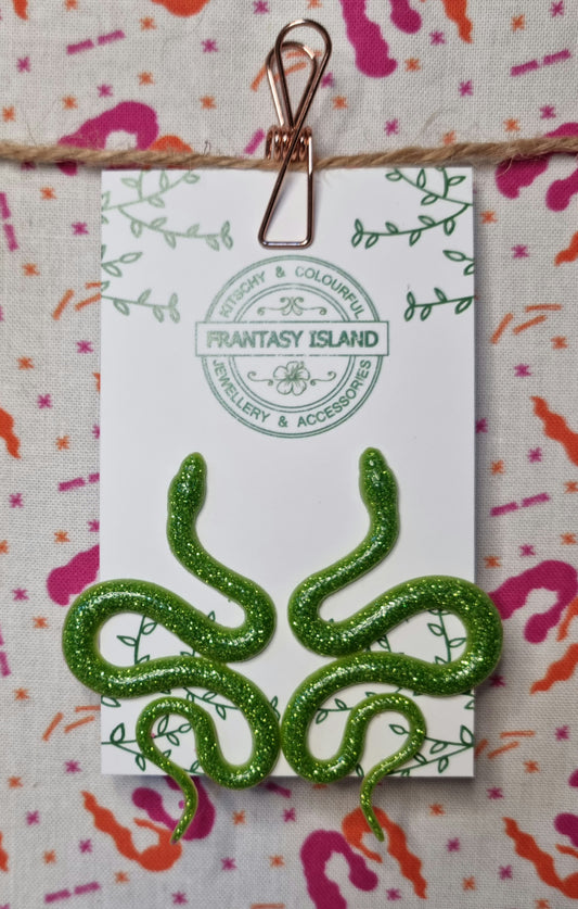 Apple Green Glitter Snake Studs