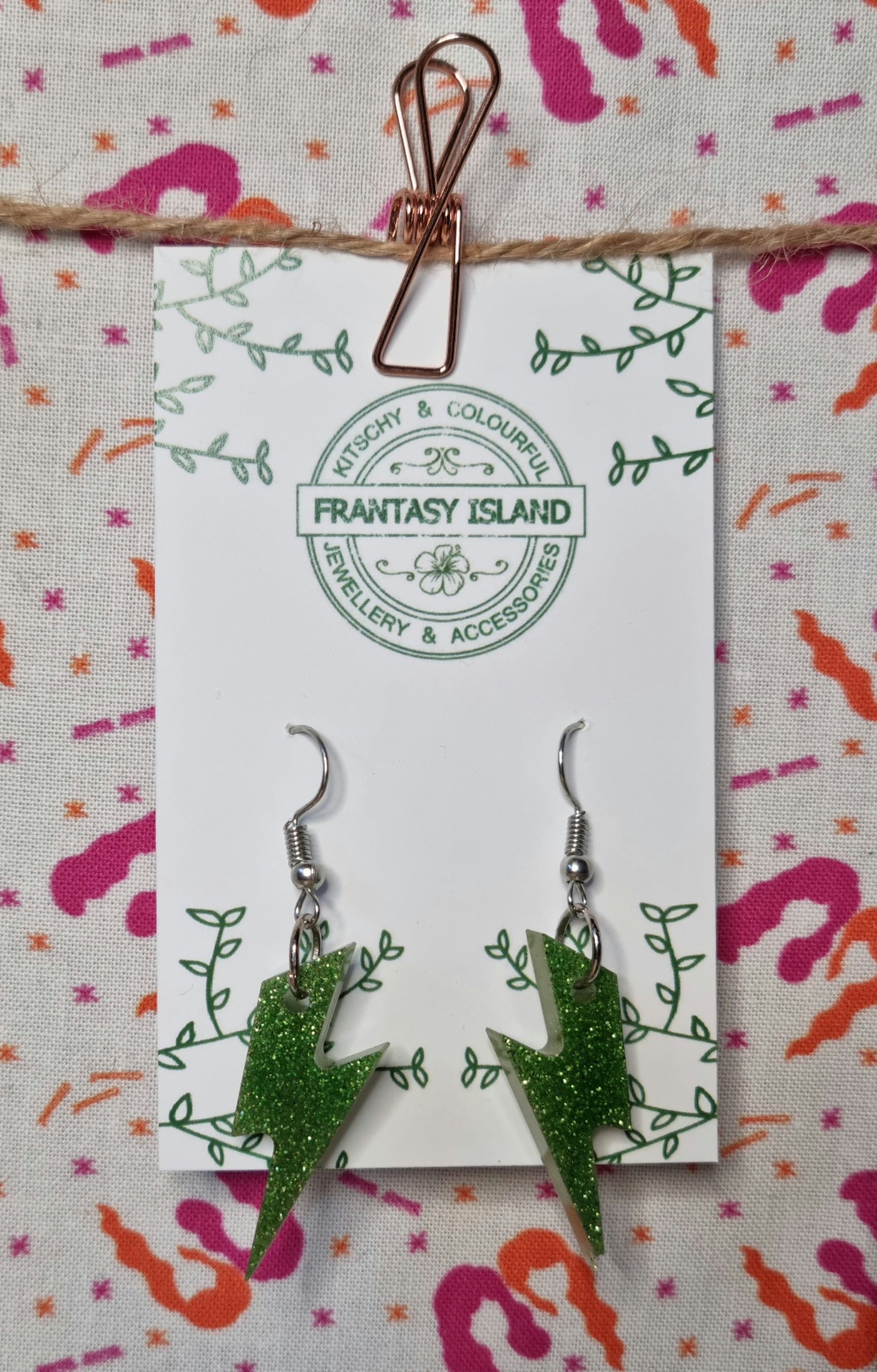Green Glitter Lightening Bolts
