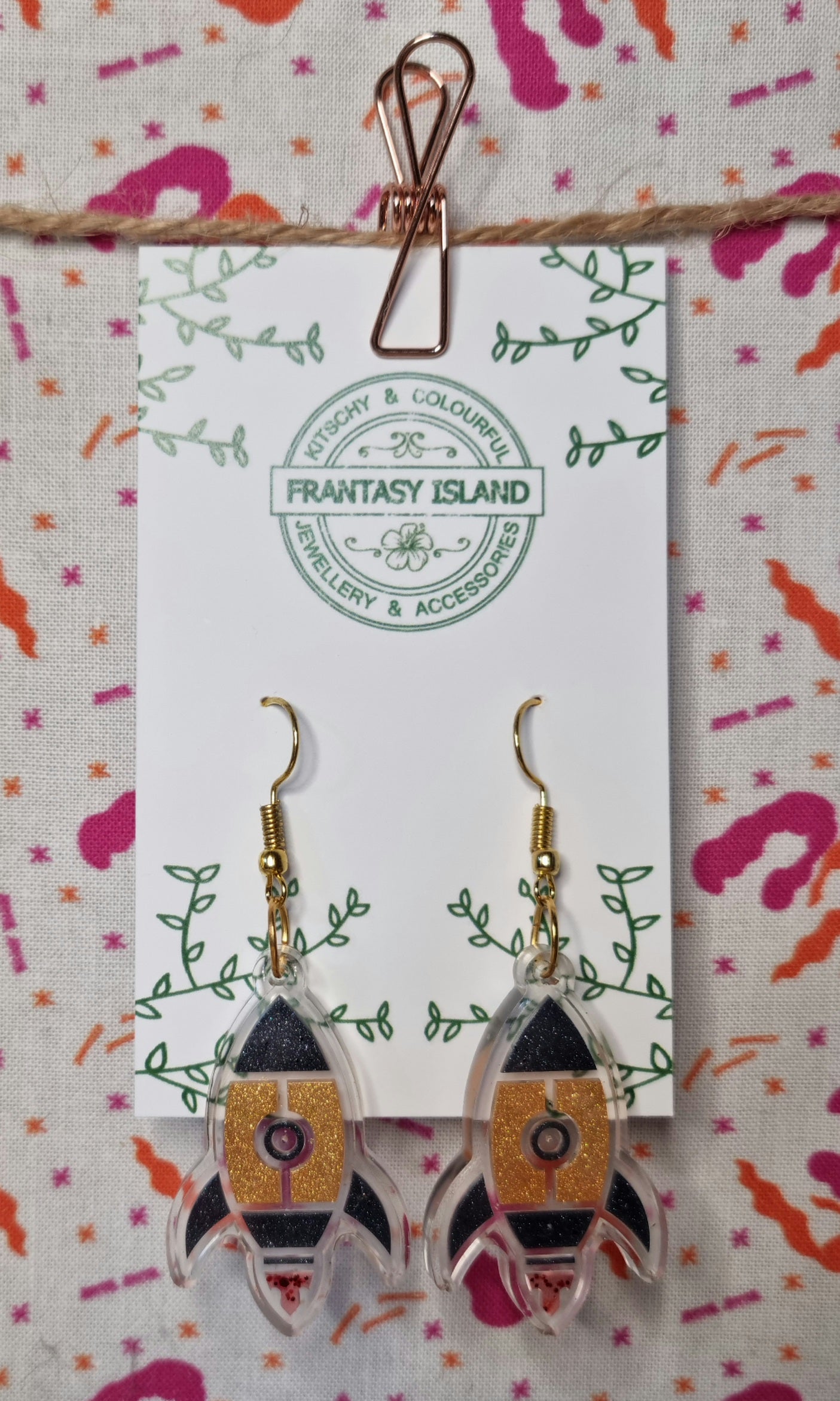 Grey & Gold Rocketship Earrings