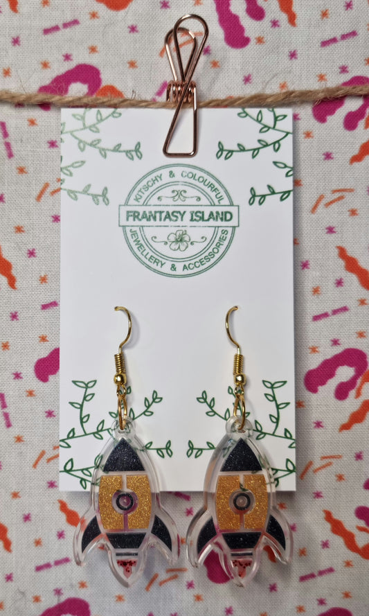 Grey & Gold Rocketship Earrings