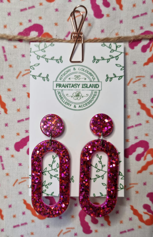 Cerise & Orange Glitter Oval Hoops