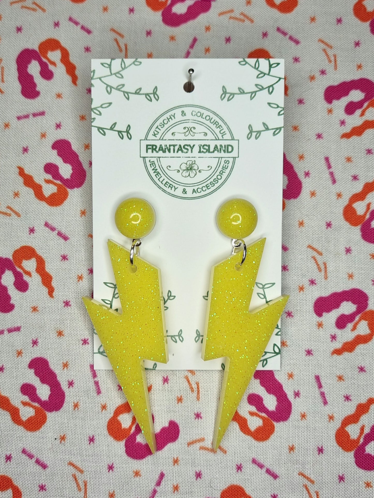 Yellow Glitter Large Lightening Bolts