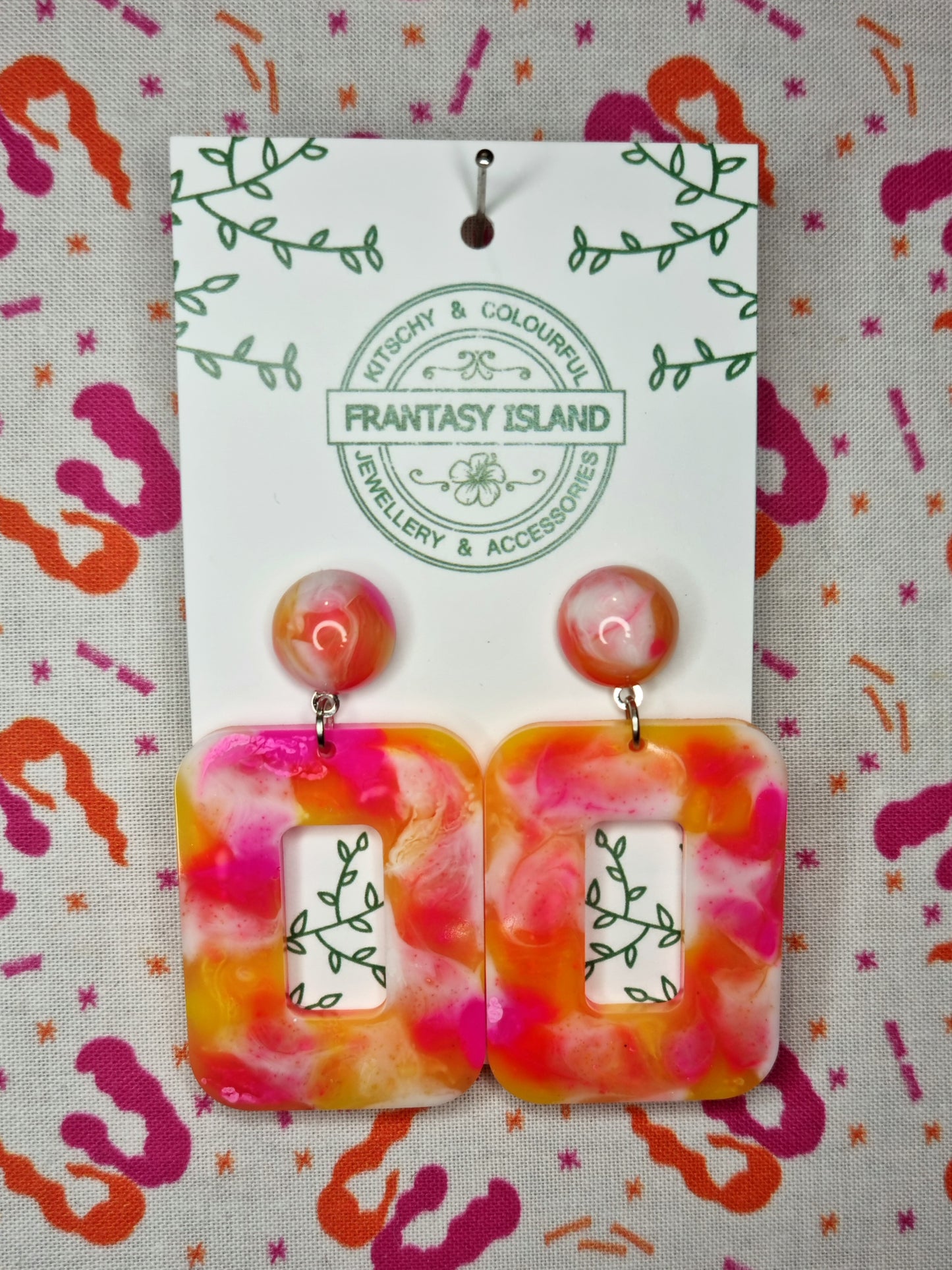 White, Orange & Pink Marbled Rectangles