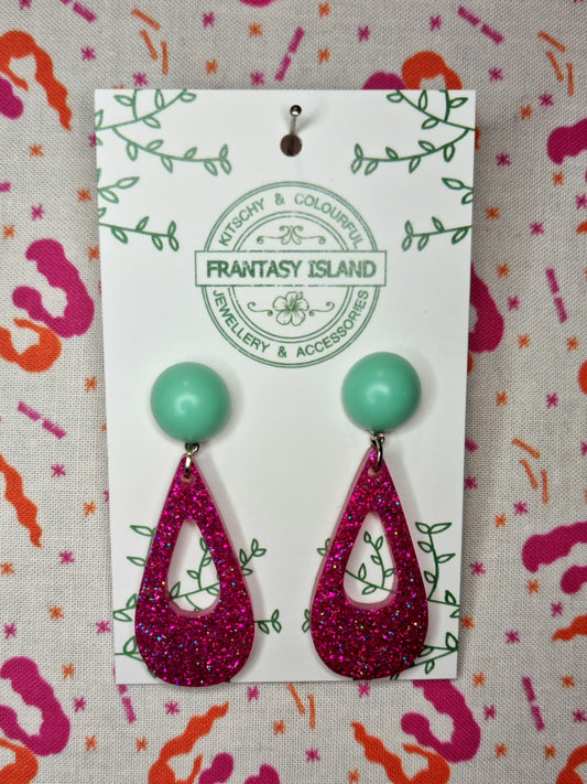 Mint & Fuchsia Glitter Teardrops