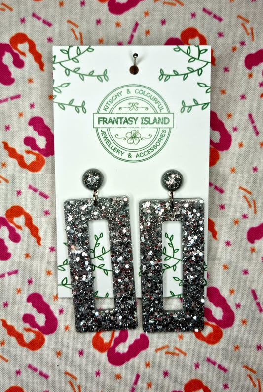 Silver Glitter Rectangle Drops
