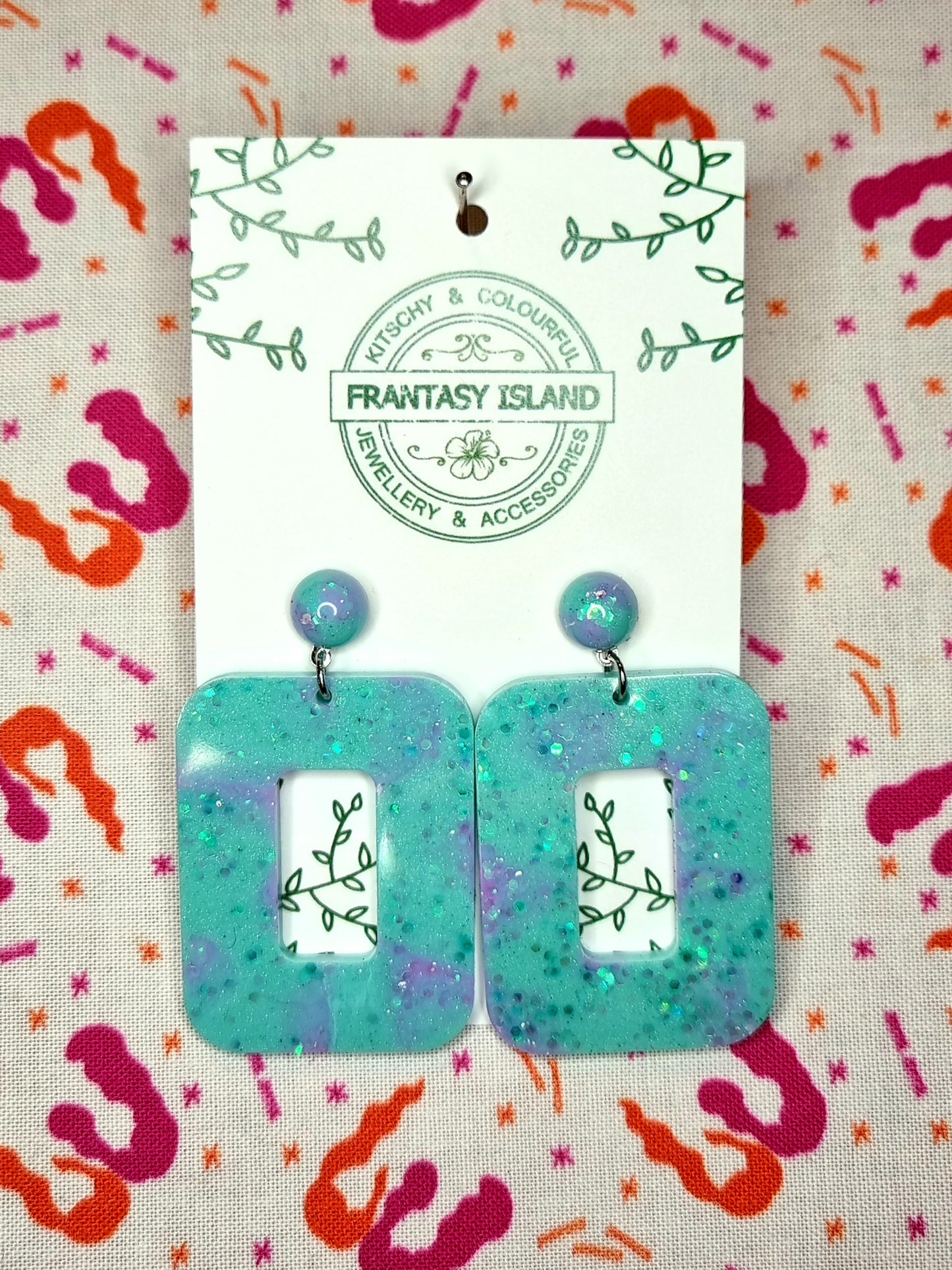 Aqua & Lilac Iridescent Glitter Rectangles