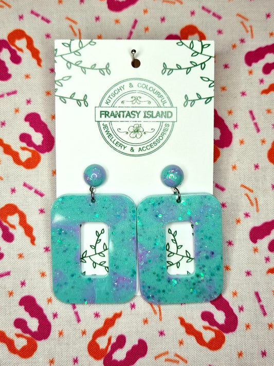 Aqua & Lilac Iridescent Glitter Rectangles