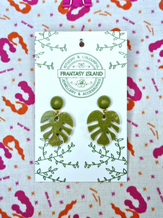 Small Olive Green Marbled Monstera Leaves