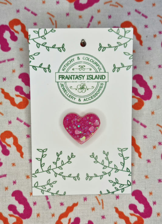 Fuschia Glitter Heart Pin