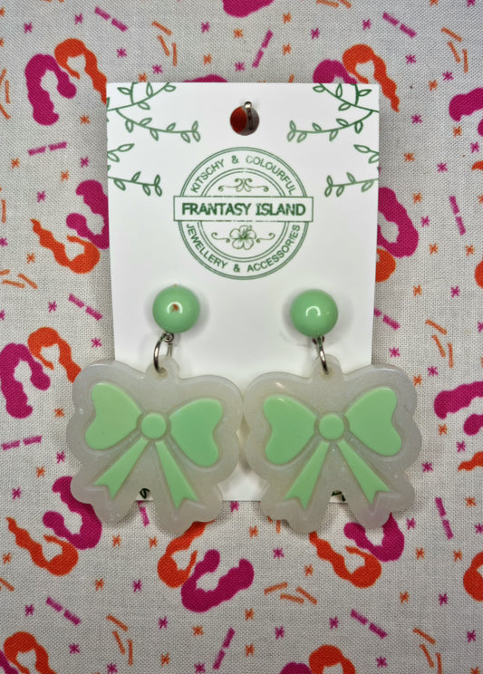 Mint & Opal Shimmer Bow Earrings